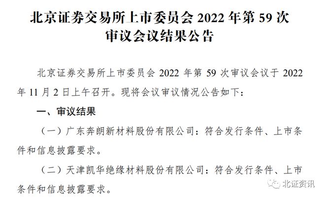 奔朗新材、凯华材料闯关成功北交所过会企业亿博电竞 亿博官网突